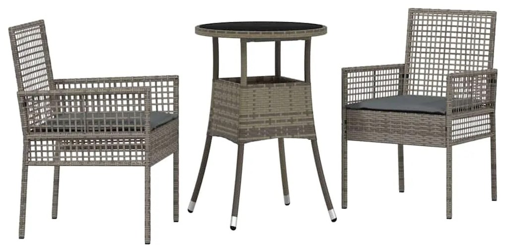Conjunto de Jantar de Jardim 3 Peças Cinzento em Polirattan