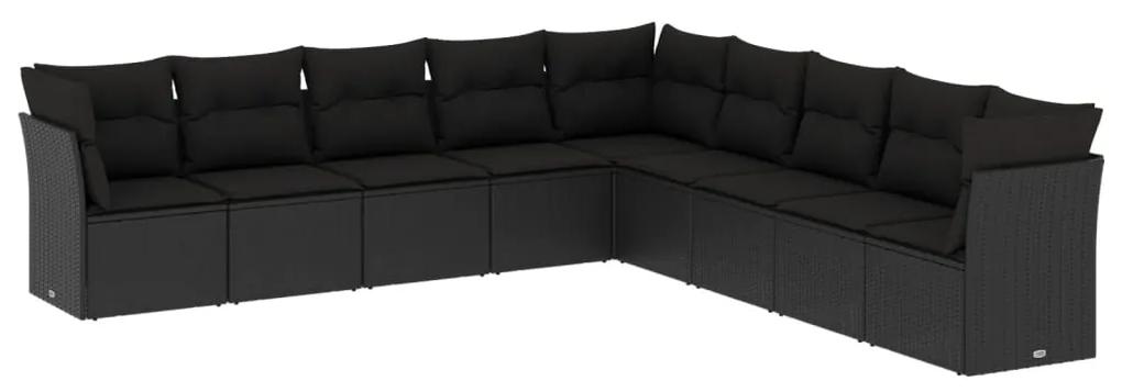 9 pcs conjunto de sofás p/ jardim c/ almofadões vime PE preto