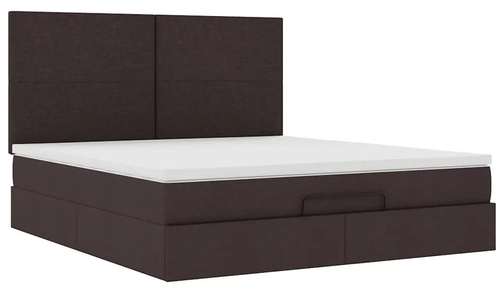 Estrutura de cama otomana com colchão tecido castanho escuro