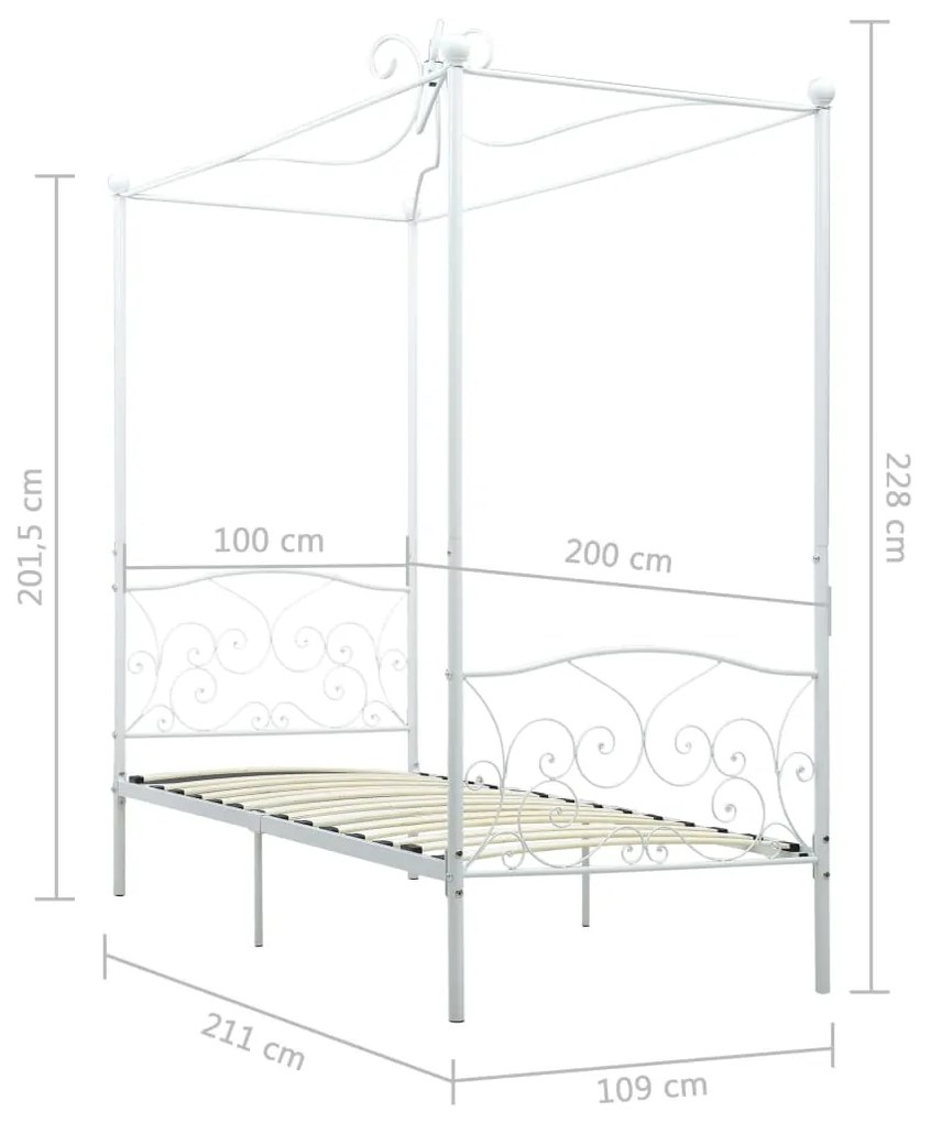 Estrutura de cama com dossel 100x200 cm metal branco