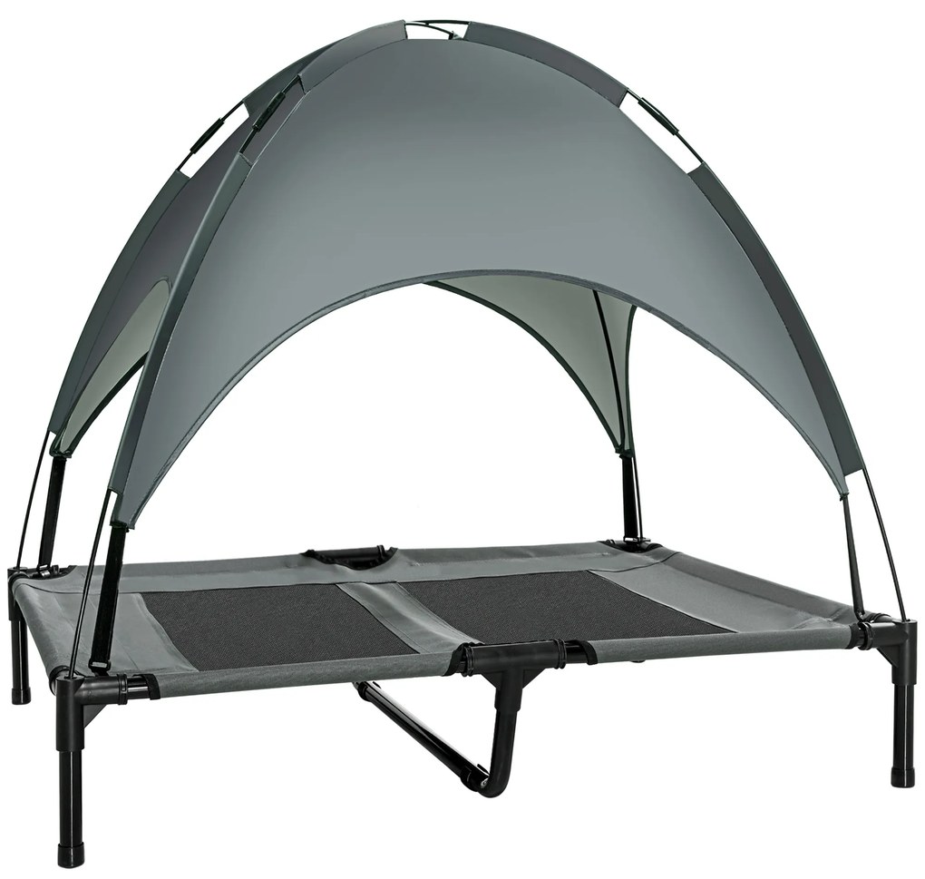 PawHut Cama Elevada para Cães e Gatos Pets Toldo Removível Portátil Conforto Verão Tecido Fresco 92x76x90cm Cinzento | Aosom Portugal