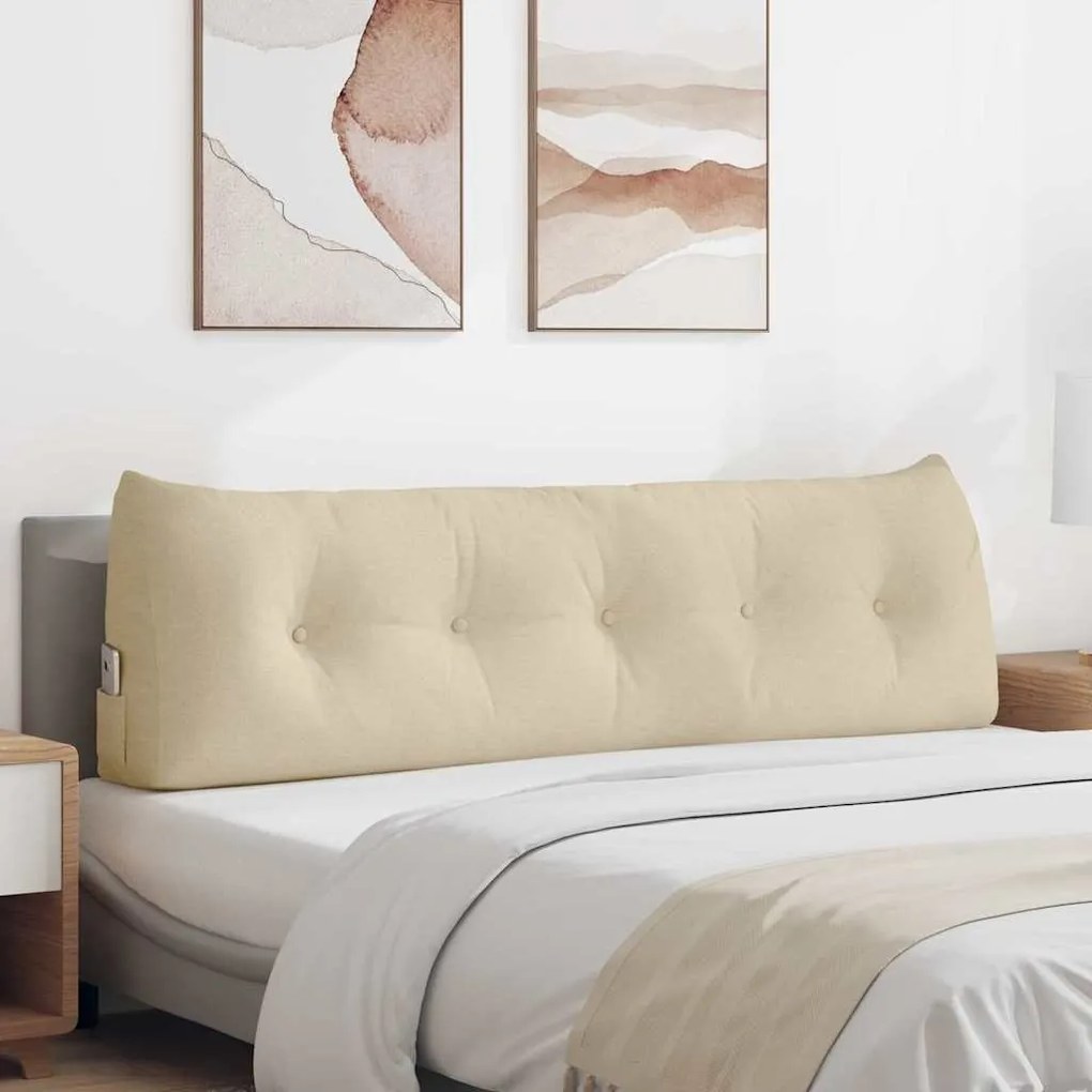 vidaXL Travesseiro para Costas Creme 160 x 24 x 50 cm tecido