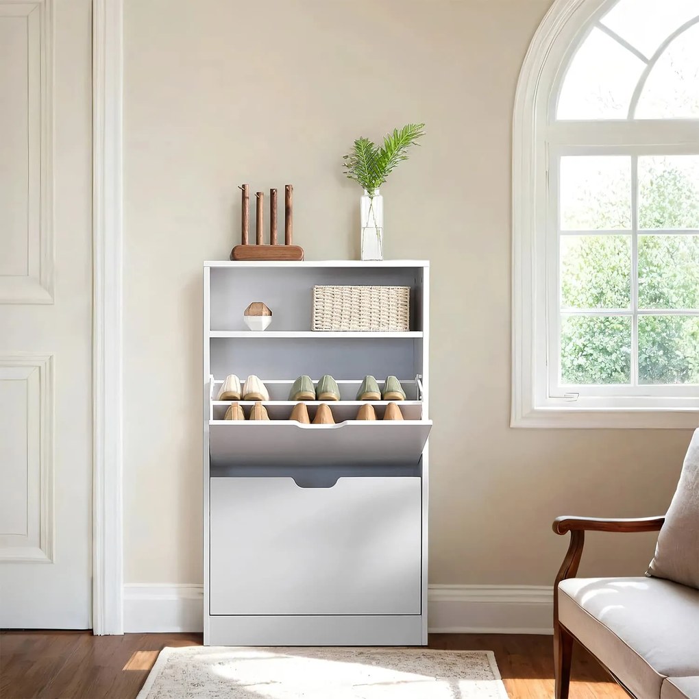 Sapateira com 2 portas, sapateira, prateleira para sapatos 60 x 24 x 102 cm branco
