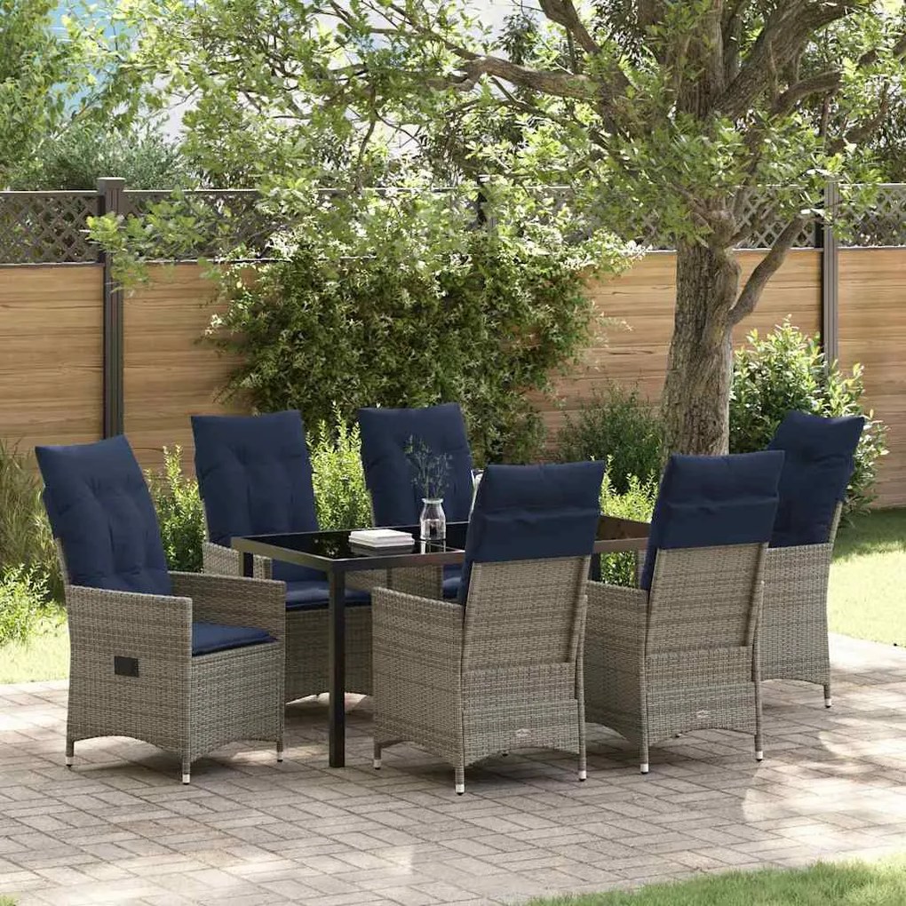 vidaXL Conjunto de Jantar para Jardim 7 pcs Cinzeto vime PE