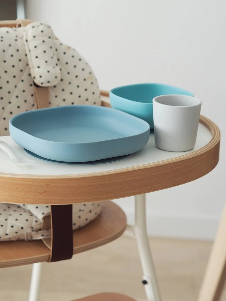 Conjunto de louça Montessori, 4 peças em silicone, BEABA verde claro liso