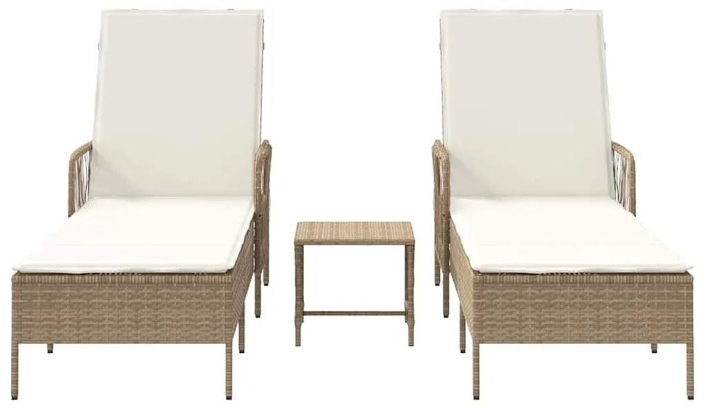 Conjunto de Espreguiçadeiras Conjunto de 3 Bege e Creme