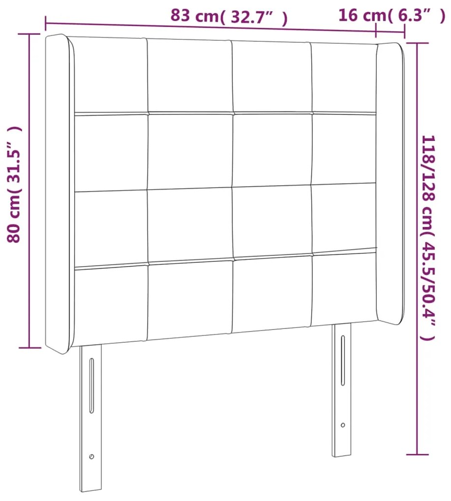 Cabeceira de cama c/ abas tecido 83x16x118/128 cm preto