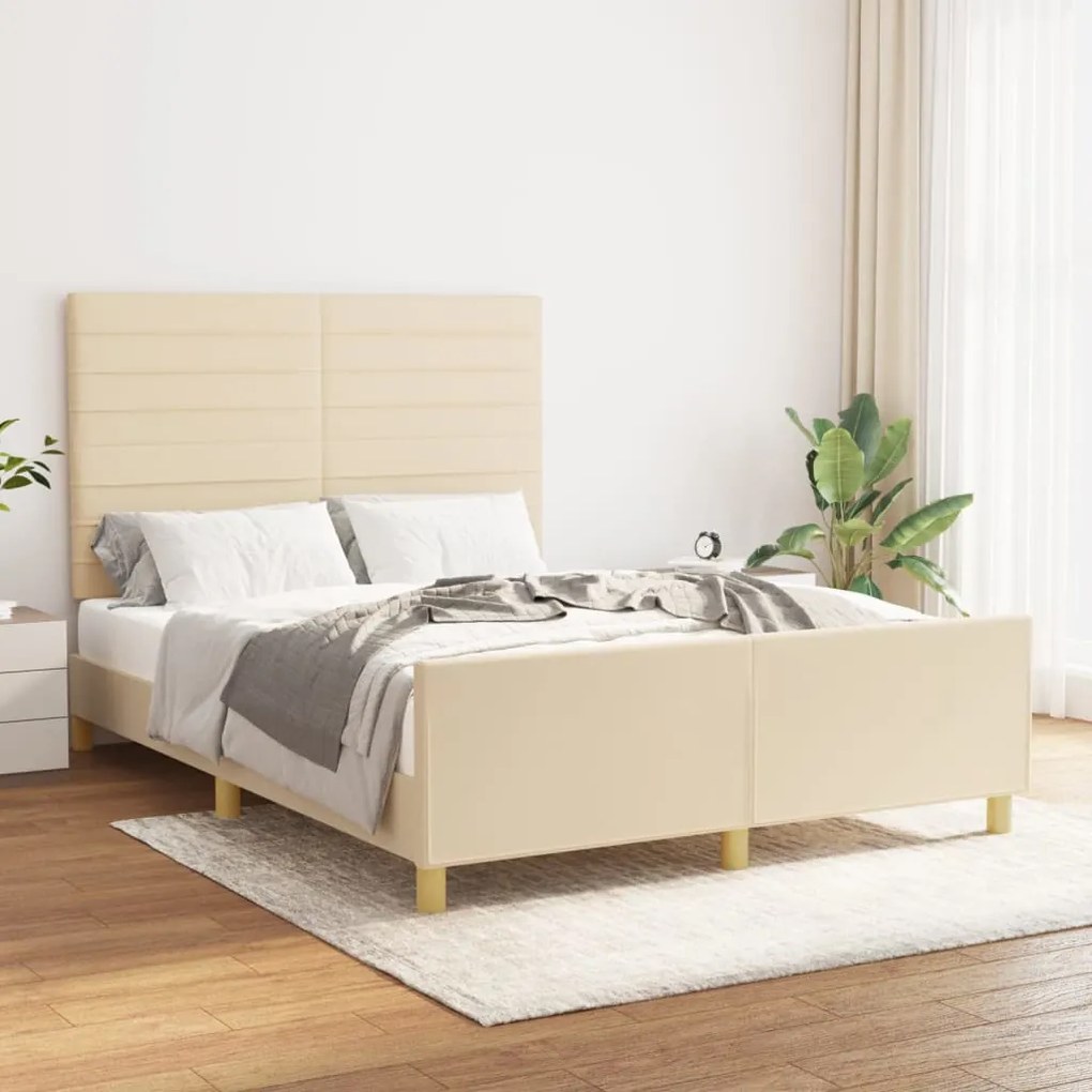 Estrutura de cama sem colchão 140x190 cm tecido cor creme