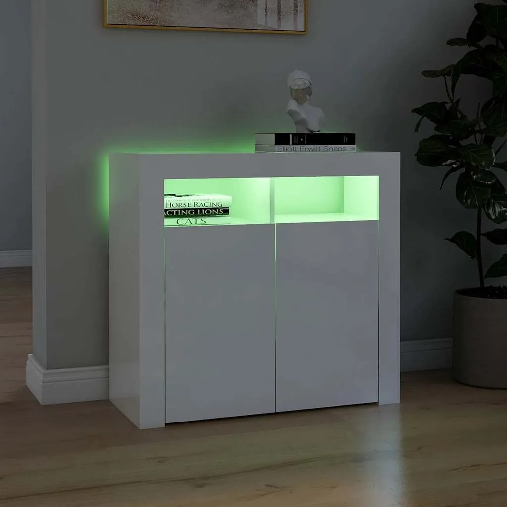Aparador com luzes LED 80x35x75 cm branco brilhante
