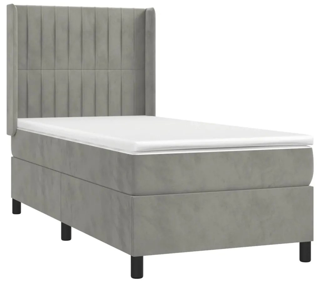 Cama box spring c/ colchão/LED 90x200 cm veludo cinzento-claro