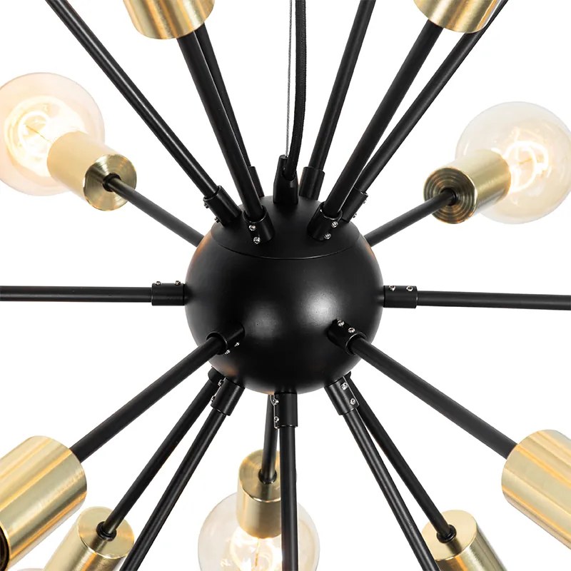 Moderno candeeiro suspenso preto com 18 luzes douradas - Juul Design