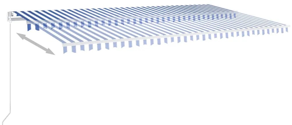 Toldo retrátil automático com postes 6x3,5 m azul e branco