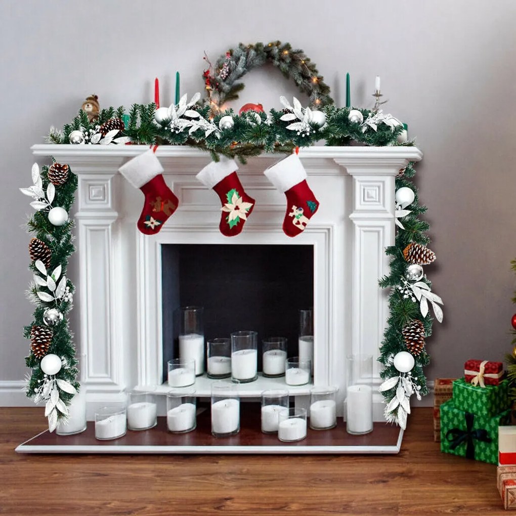 Guirlanda de pinheiros de Natal pré-iluminada de 2,7 m com 100 luzes LED