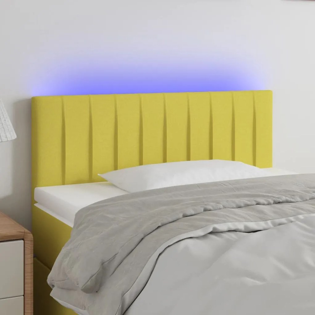 vidaXL Cabeceira de cama c/ luzes LED tecido 90x5x78/88 cm verde