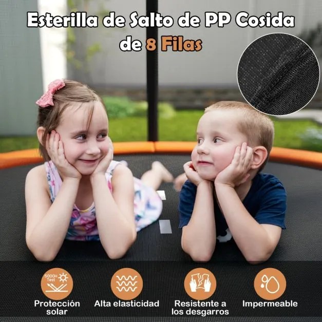Trampolim exterior 366 cm com rede de segurança, escada e pernas curvas robustas para crianças laranja