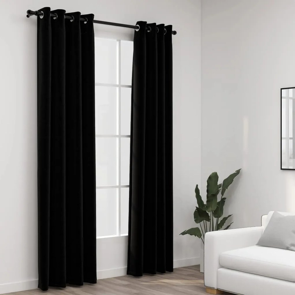 321153 vidaXL Cortinas opacas aspeto linho c/ ilhós 2 pcs 140x225 cm preto
