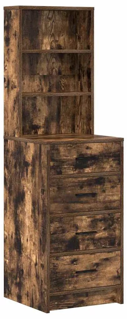 Conjunto de Penteadeira de 2 Peças com LED em Madeira de Carvalho Fuma