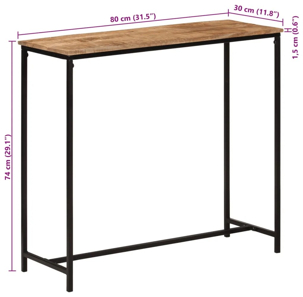 Mesa consola 80x30x74 cm madeira de mangueira maciça e ferro