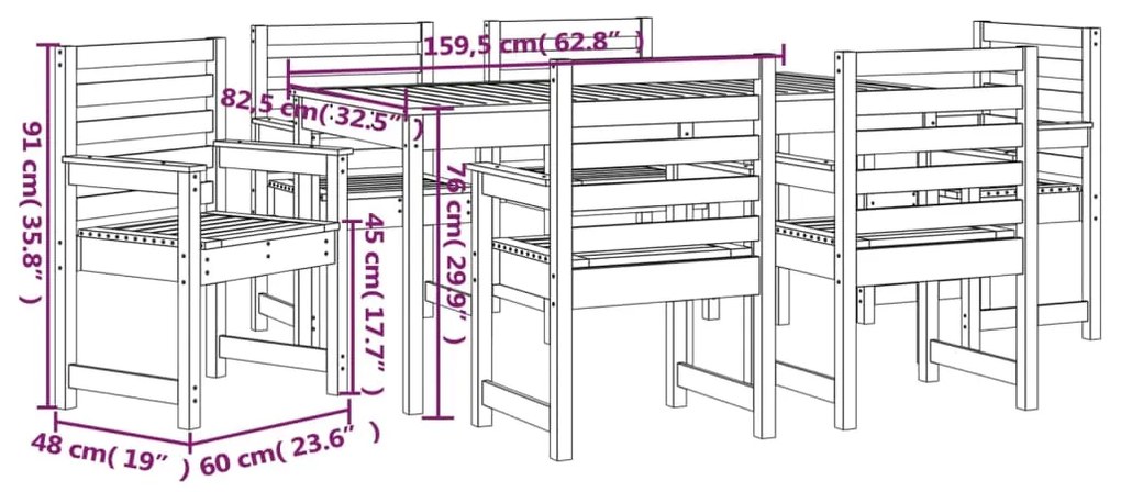 7 pcs conjunto de jantar para jardim madeira de pinho maciça