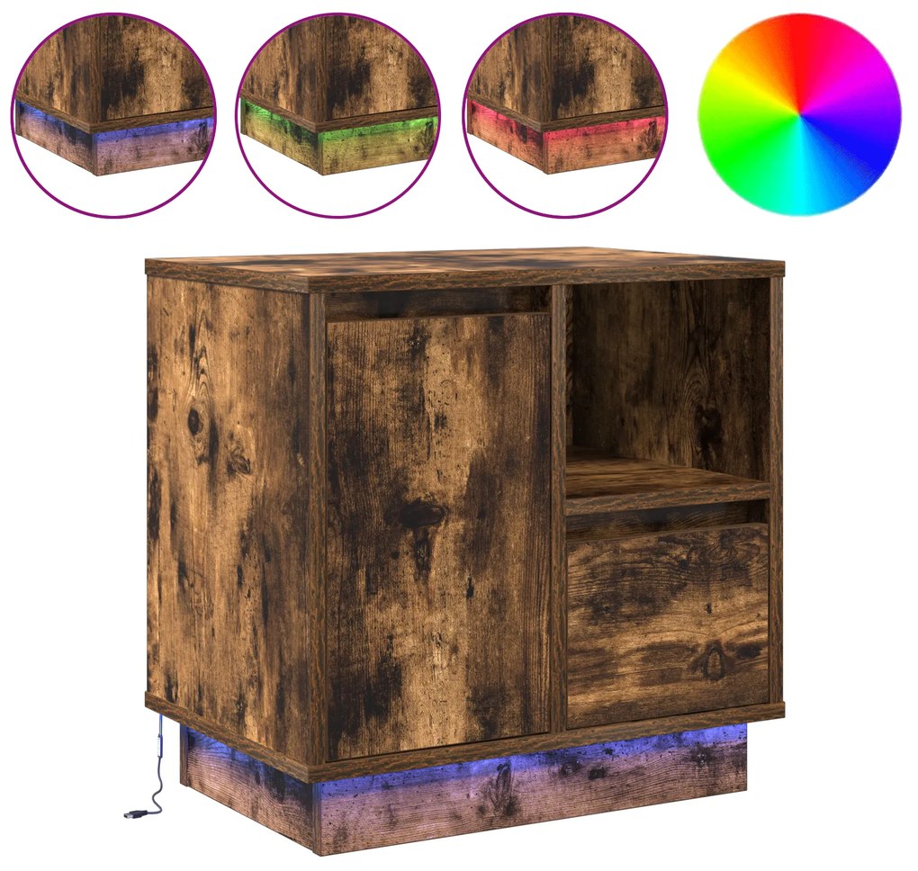 Cômodas de Canto com Luzes LED 2 pcs Carvalho Fumado 50x34,5x50 cm