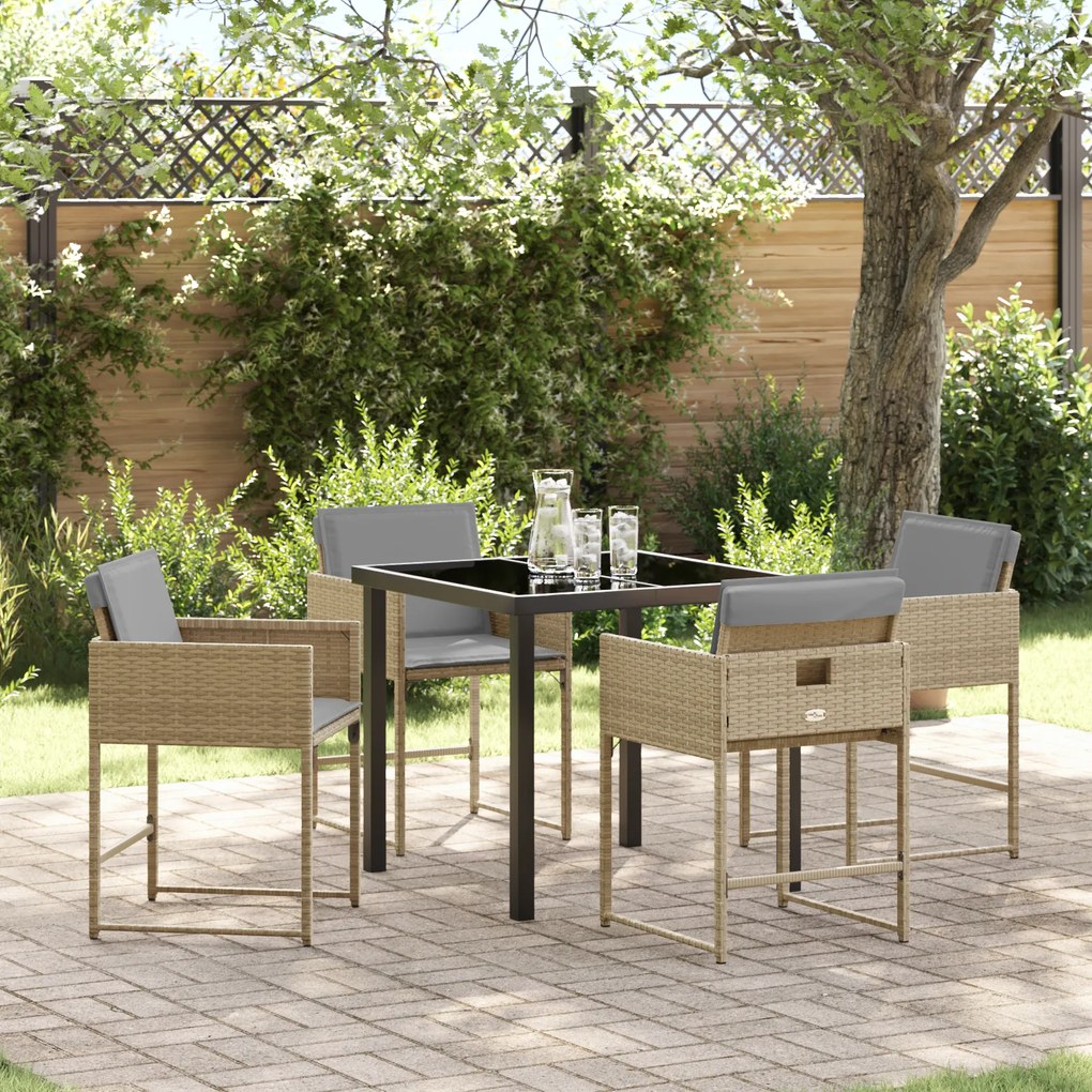 vidaXL Conjunto de Jantar para Jardim com 5 Peças e Almofadas em Rattan PE Bege