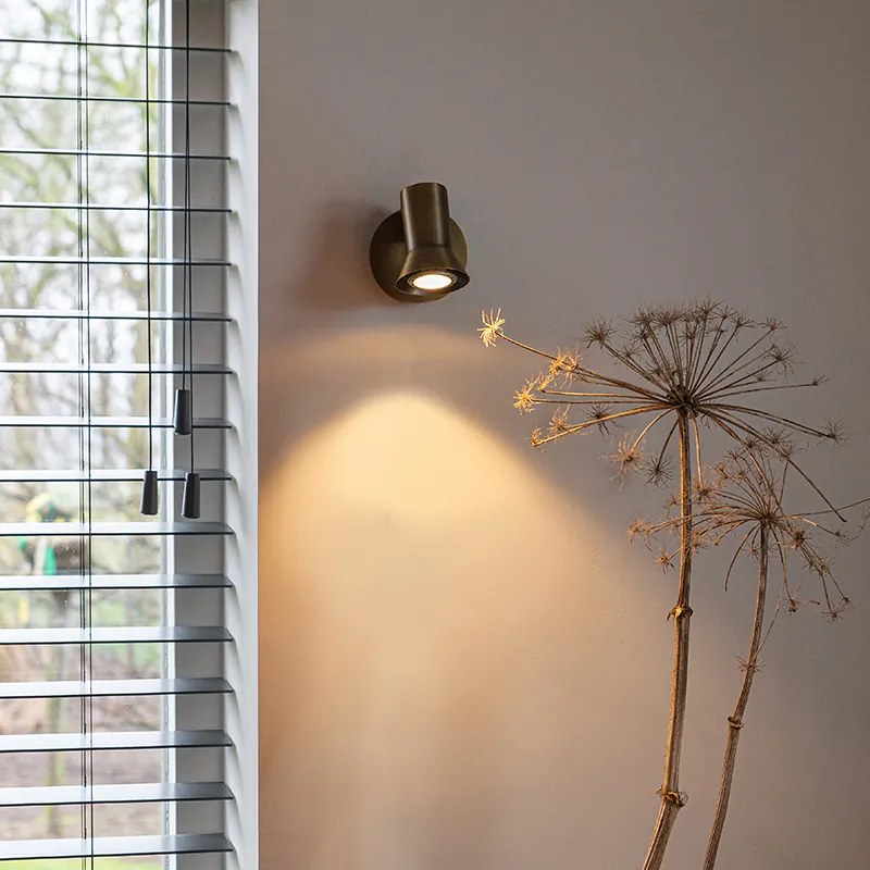 Foco de parede inteligente bronze giratório e inclinável com interruptor incluindo Wifi GU10 50mm - Karin 1