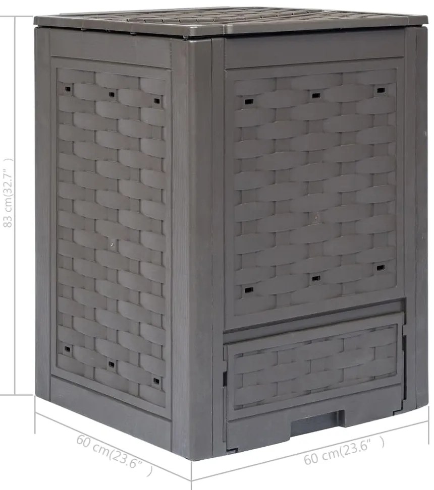 Compostor de jardim 60x60x83 cm 300 L plástico vime castanho