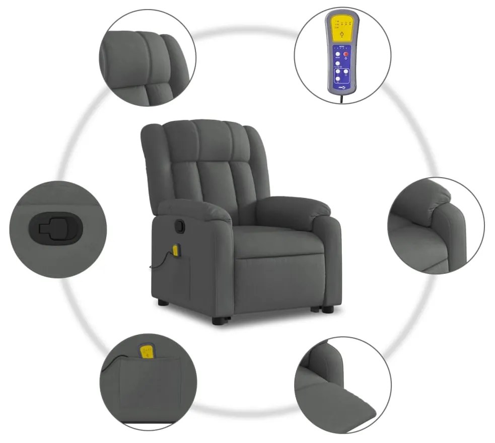 Poltrona elevatória de massagens tecido cinzento-escuro