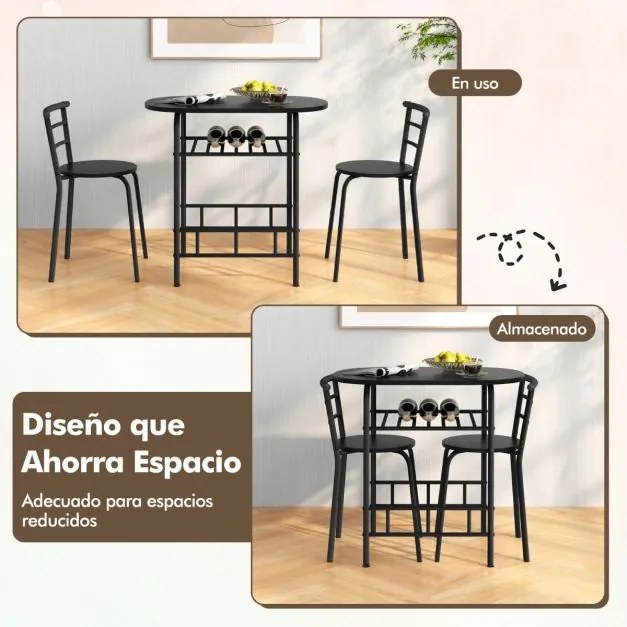 Conjunto de cozinha e jantar de 3 peças de com mesa de cozinha e 2 Cadeiras Tampo de mesa em madeira Tampo de mesa folheado a madeira Suporte adiciona