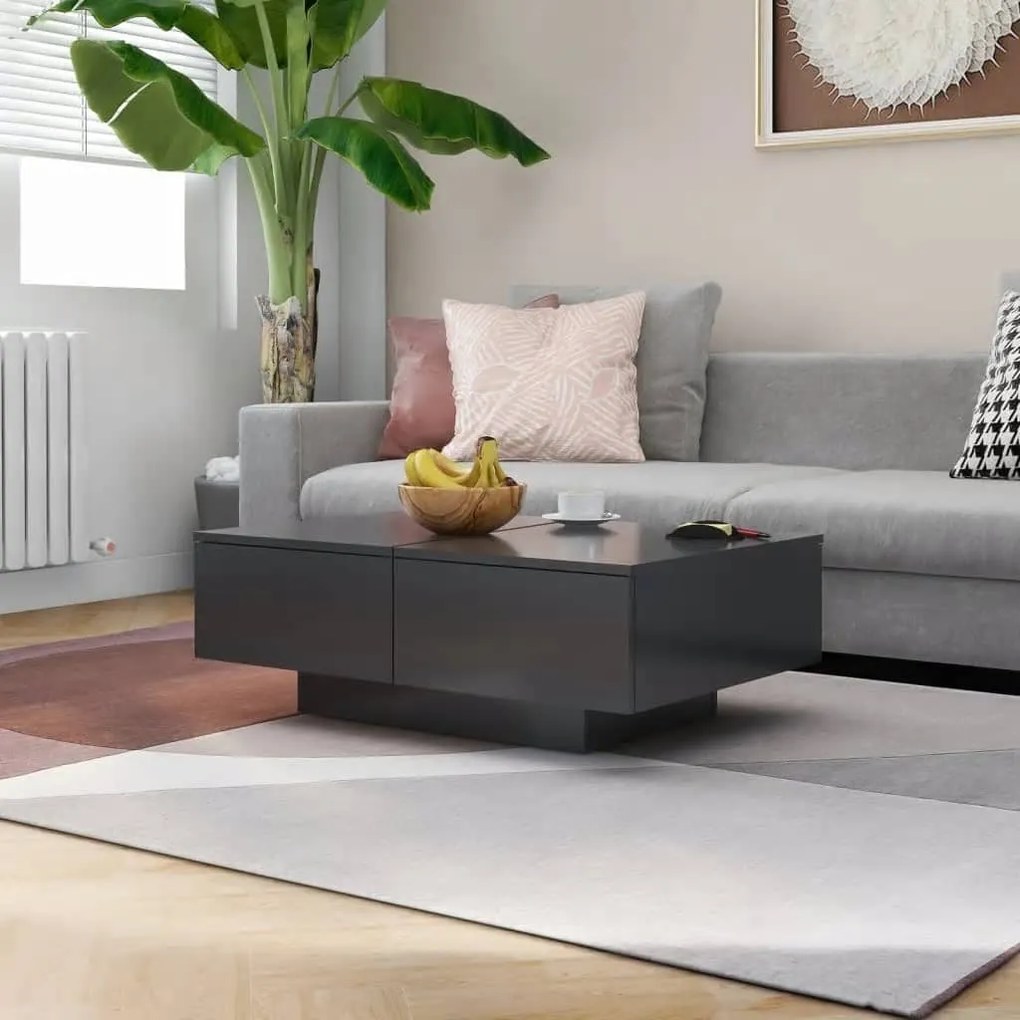 vidaXL Mesa de centro 90x60x31 cm contraplacado cinzento