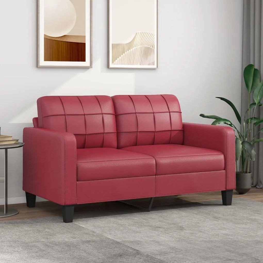 359120 vidaXL Sofá de 2 lugares 140 cm couro artificial vermelho tinto