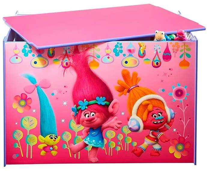 BAÚ DE BRINQUEDOS DE MADEIRA TROLLS 39 x 60 x 39 cm ROSA