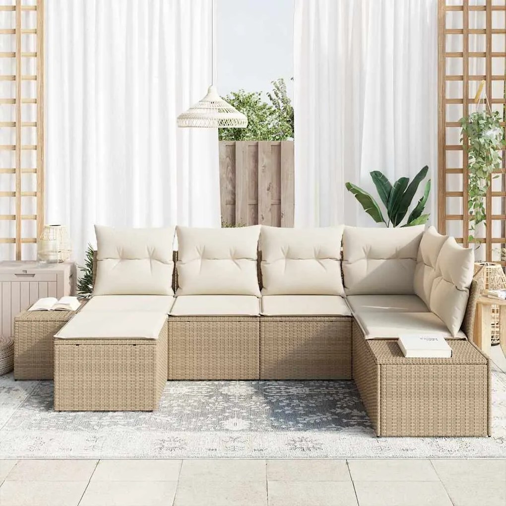 Conjunto de Sofá Modular para Jardim de 6 Peças com Almofadas Bejinhas