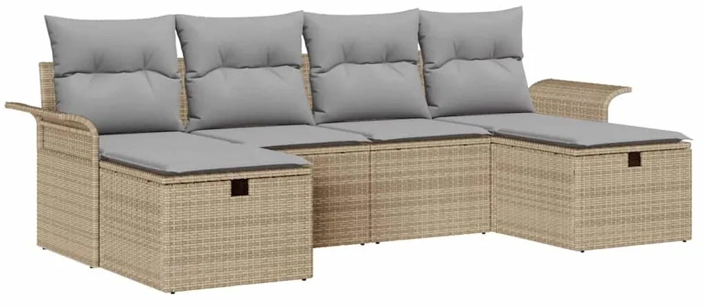 Conjunto de Sofá de Jardim com 6 Peças e Almofadas Bege em Rattan Sint