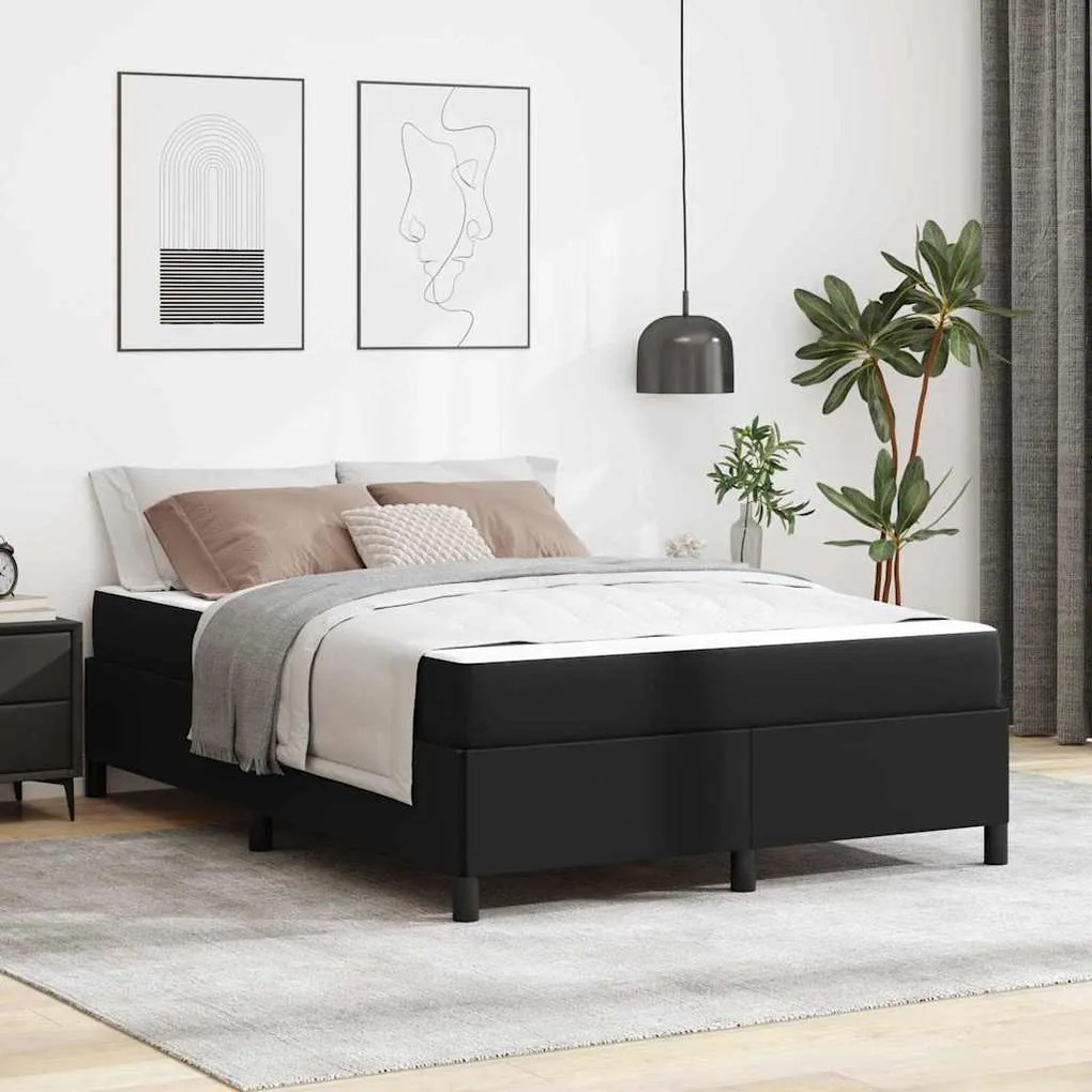 vidaXL Estrutura da Cama com colchão Preto 140 x 190 cm tecido