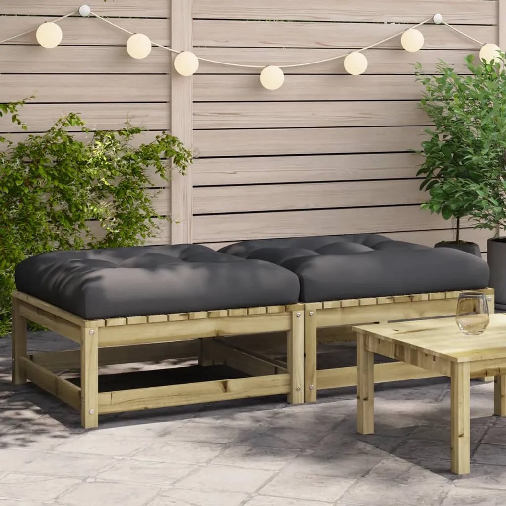 vidaXL Apoios de pés p/ jardim c/ almofadões 2 pcs pinho impregnado