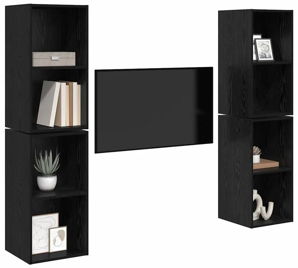 Gabinete de TV de Parede 4 pcs Carvalho Preto 37 x 37 x 72 cm