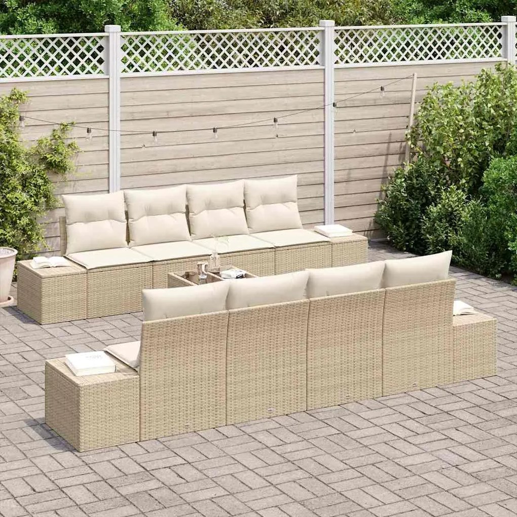 Sofá de Jardim Modular de 7 Peças com Almofadas em Rattan Sintético Be