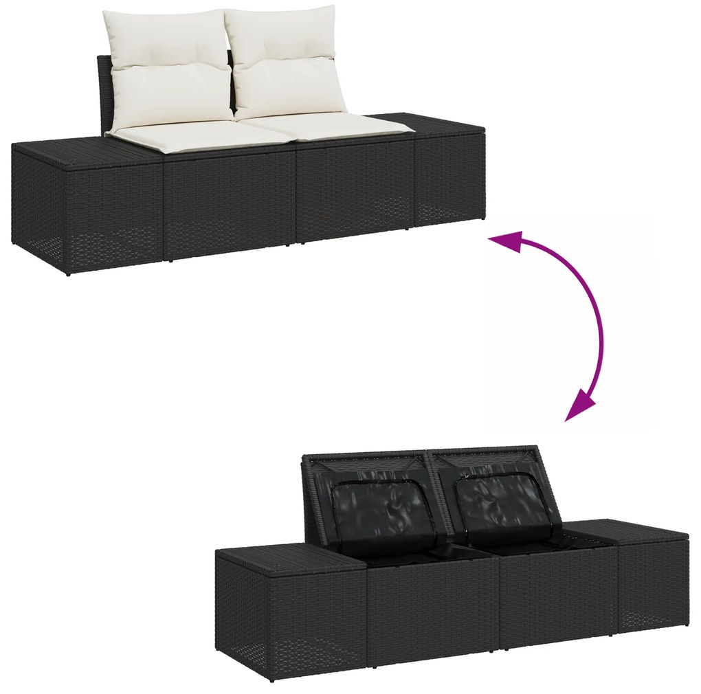 Conjunto de Sofá de Jardim de 6 Peças com Almofadas Preto Vime PE Acác