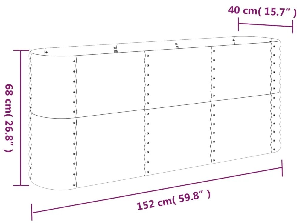 Canteiro elevado jardim 152x40x68cm aço revestido a pó castanho