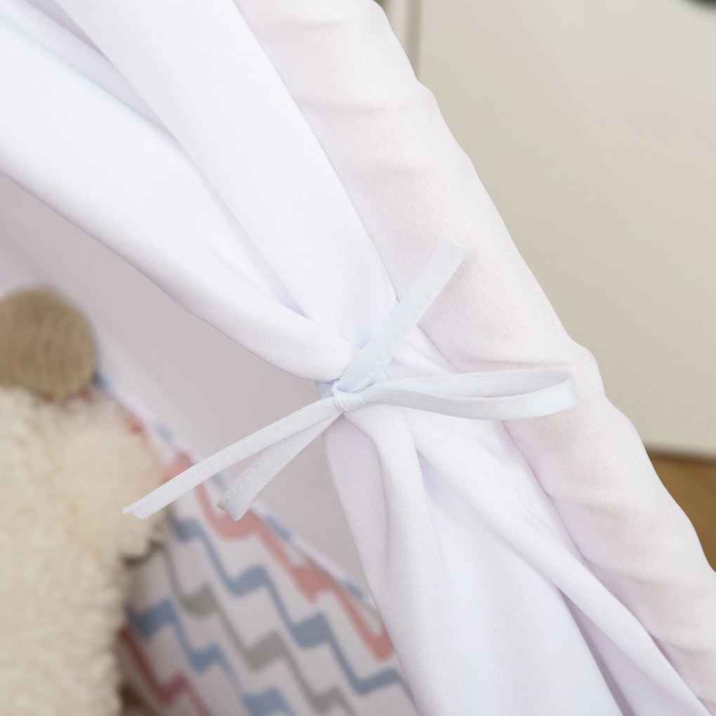 HOMCOM Tenda Tipi para Crianças acima de 3 Anos Tenda Tipi Infantil de Madeira Portátil com Janela para Interiores e Exteriores 120x120x155cm Branco