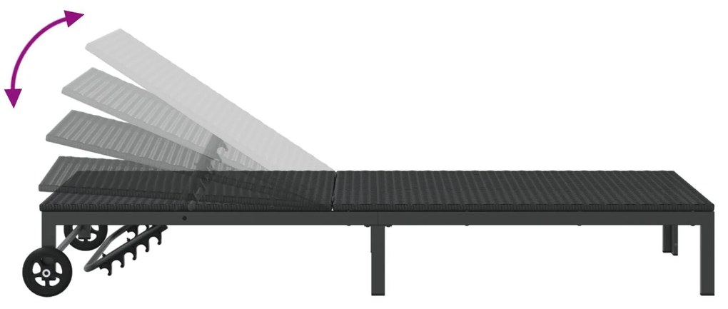 Espreguiçadeiras 2 pcs com Rodas e Mesa em Rattan Preto