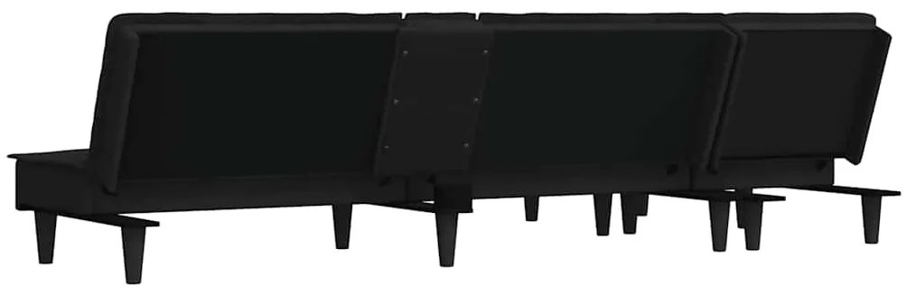 Sofá-cama em forma de L 255x140x70 cm veludo preto