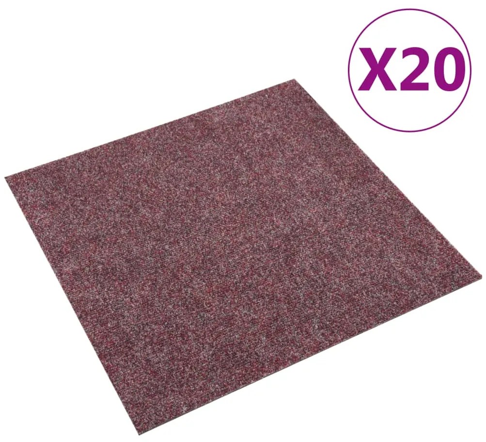 vidaXL Ladrilhos de carpete para pisos 20 pcs 5 m² vermelho-escuro