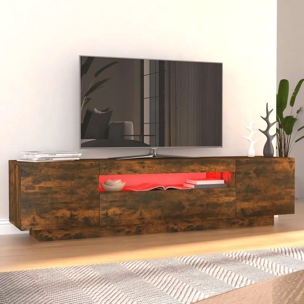 Móvel de TV com luzes LED 160x35x40 cm carvalho fumado
