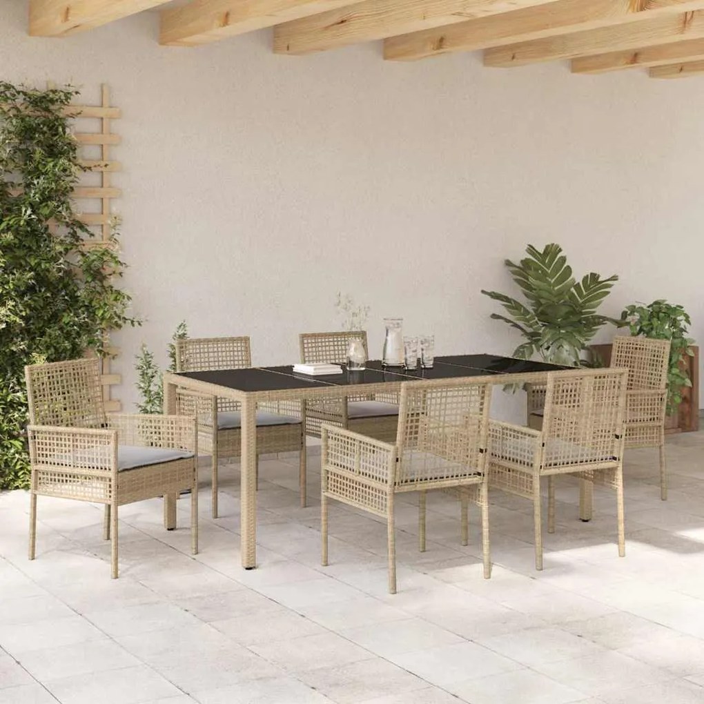 Conjunto de Jantar para Jardim 7 pcs Bege 190 x 90 x 75 cm