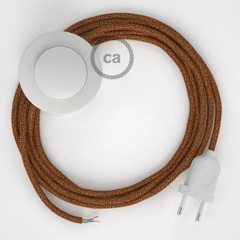 Cabo para candeeiro de chão, RL22 Cobre Brilhante Seda Artificial 3 m. Escolha a cor da ficha e do interruptor. - Branco