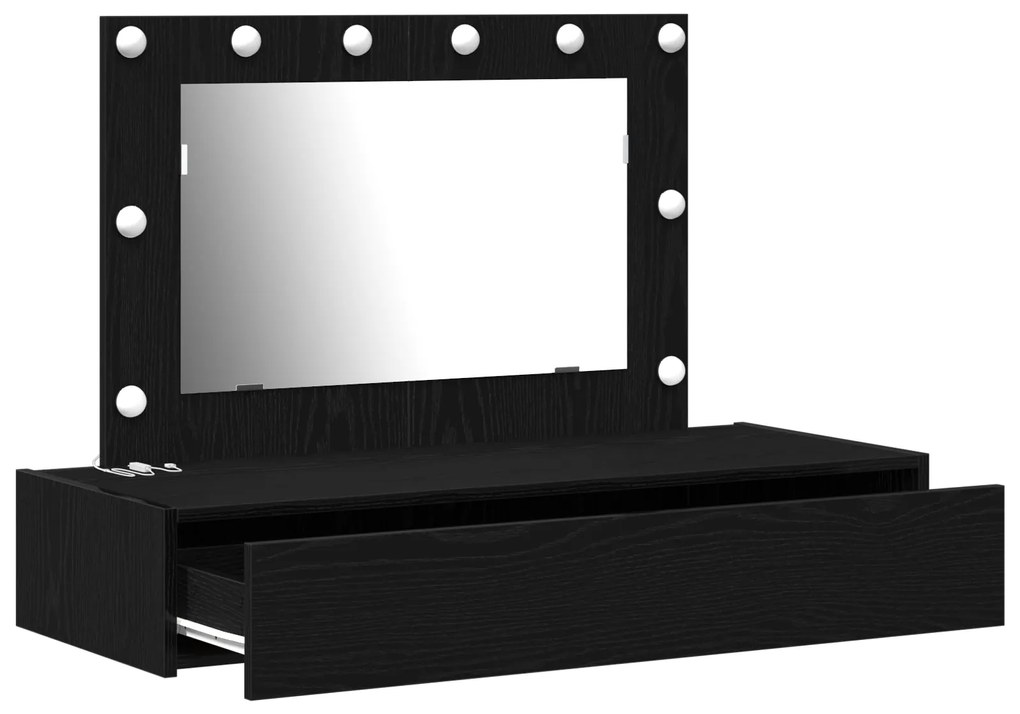 Mesa de Toucador Suspensa com Luzes LED em Carvalho Preto