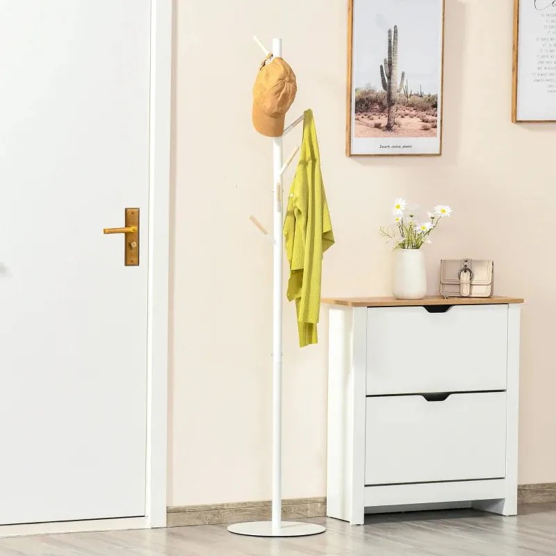 Cabide de Pé Gemma – Ø35x174 cm – Branco e Madeira Natural – Design Nó