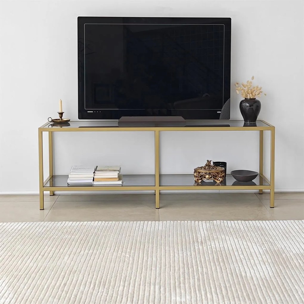 Suporte de TV Basic – Cinzento Escuro e Dourado – 130x45x40 cm